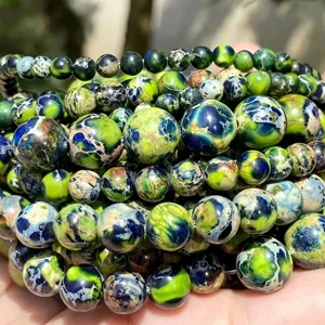 Perles en jaspe impérial naturel rondes pierres précieuses vert bleu fabrication de bijoux DIY