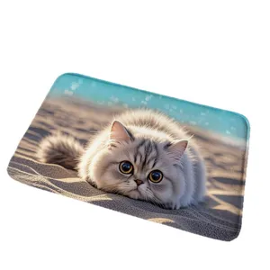 3D Cartoon Cat Absorbent Diatom Mud Floor Mat Non-Slip Bathroom Doorway Decor Rug