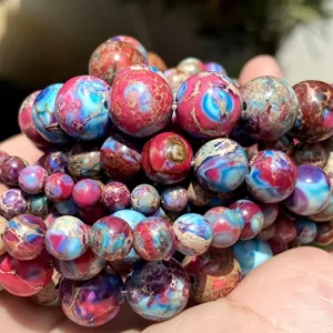 Perles rondes en jaspe impression naturel colore pour fabrication de bijoux DIY bracelet.