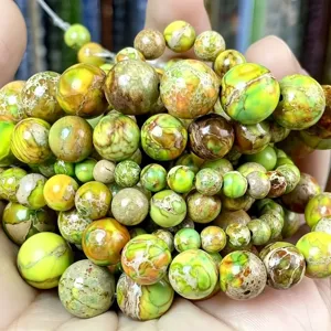 Perles en vrac de jaspe impérial naturel rond turquoise accessoires de bricolage détails