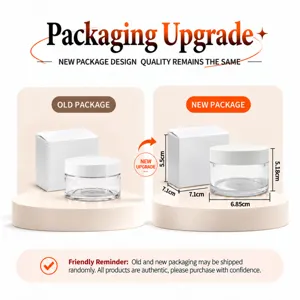 Detailed view of cosmetic jar packaging upgrade and dimensions comparison for body care cream.