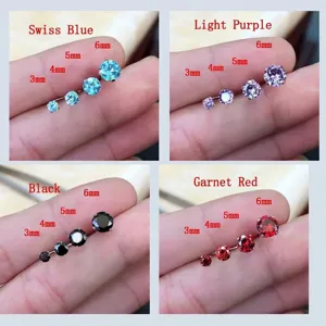 Four-prong cubic zirconia stud earrings in multiple colors and sizes, elegant and classic daily wear.