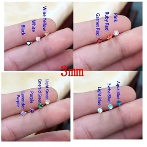 14K Gold Filled 3mm Solitaire Cubic Zirconia Four Prong Stud Earrings for Women.