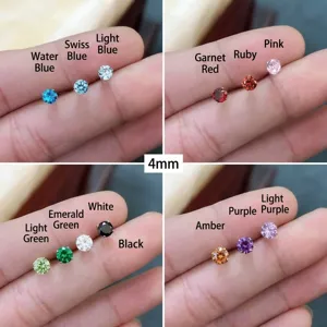 14K gold filled 4mm round cubic zirconia stud earrings colorful gemstone choices for women