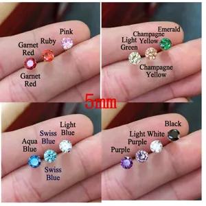 14K gold filled 5mm CZ zirconia four-prong stud earrings colorful gemstone jewelry detail