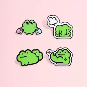 Cute cartoon frog enamel pin set, funny meme metal brooch for clothing backpack decor