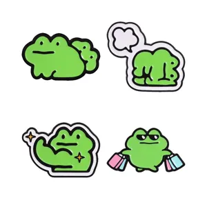 Cute cartoon green frog enamel pins set, funny meme metal brooch badges for backpacks, hats.