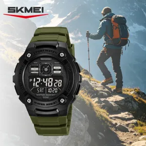 SKMEI Men Outdoor Sports Digital Watch Water Resistant LED Backlight Multi-Function Military TPU Strap Chronograph Alarm Wristwatch