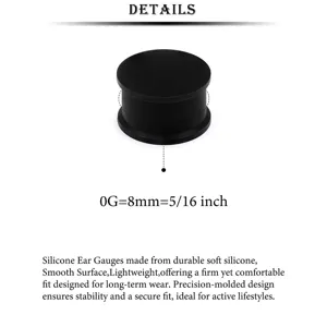 Black silicone ear gauges double flared plugs 8mm size soft comfortable body jewelry.