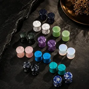 Set de túneles y expansores de oreja de piedra mixta, dilatador doble ensanchado.