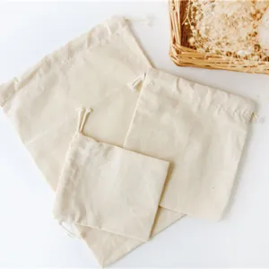 Plain Cotton Drawstring Bag Beige Eco Friendly Reusable Storage Pouch For Tea Gift Jewelry Travel Organizer