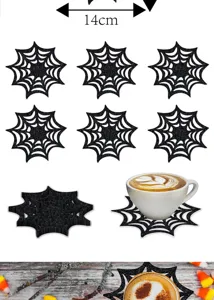 Halloween set de dessous de verre toile d araignee noir intissee table deco 14cm detail