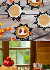Dessous de verre toile d'araignée Halloween non-tissé noirs sets de table pour fête effrayante.