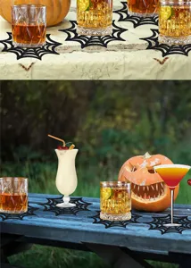 Halloween dessous de verre toile d'araignée paillets noirs tissu non-tissé déco table