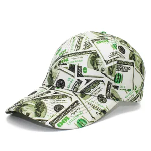 Gorra De Béisbol Unisex A La Moda Con Estampado De Dólares Ajustable De Algodón Estilo Hip Hop Callejero Protección Solar Visera Curva