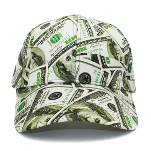 Gorra de béisbol unisex con estampado de billetes de dólar, sombrero streetwear de moda.