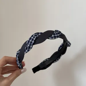 Serre-tête en tissu tordu à carreaux bleu et blanc style coréen pour femmes accessoire