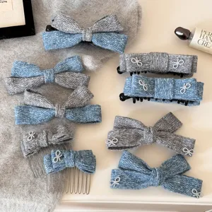Elegante Fermaglio per Capelli a Fiocco in Lana a Maglia per Donna Acciaio Inossidabile Poliestere Cotone Con Perla Artificiale