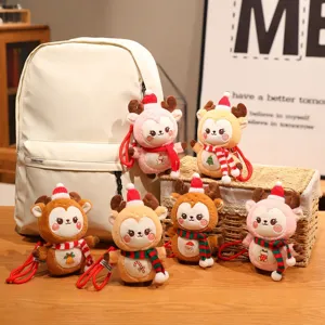 Cute Christmas Reindeer Plush Toy Keychain Soft Stuffed Elk Doll Pendant For Girls Bag Charm Holiday Xmas Party Favors Kids Gift