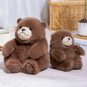 Cute chubby brown plush bear toy set, soft stuffed animal doll for kids companion gift.