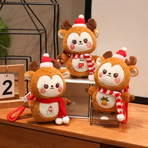 Cute Christmas reindeer plush pendant soft toy, perfect holiday keychain and bag charm.