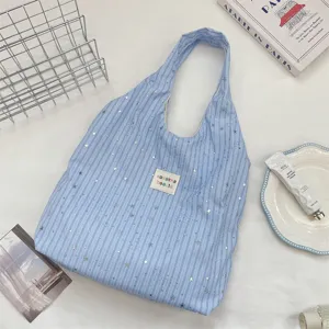 Blue striped star tote bag casual cloth handbag minimalist ins style daily storage bag