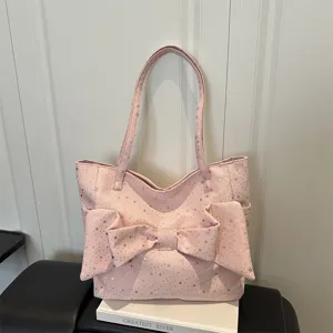 Borsa Tote da Donna Coreana con Stampa a Stelle Grande Capacità Fiocco Borsa Sottobraccio Casuale in Tela Borsa a Mano Quotidiana