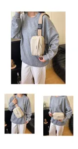 Casual minimalist canvas chest bag for women, lightweight waterproof crossbody sling bag with strap.