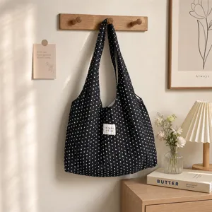 Bolso de hombro chaleco de lunares de gasa, textura plisada gran capacidad bolso casual.
