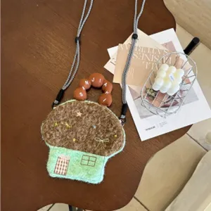 Joli sac en peluche pour téléphone, sac bandoulière champignon, mini sac cabas mignon.