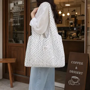 Bolso de hombro de gasa con lunares y textura plisada, bolso grande informal para uso diario.