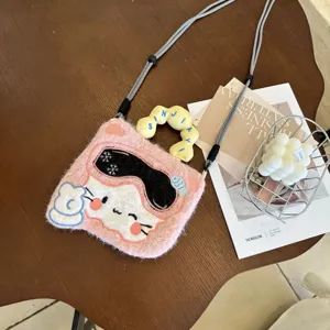 Joli sac téléphone en peluche dessin animé mini sac à main portable léger bandoulière détail