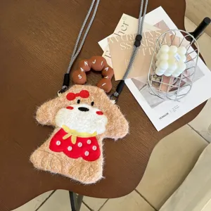 Joli sac téléphone en peluche dessin animé mini sac bandoulière portable léger mignon style