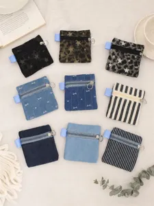 Vintage Denim Canvas Mini Coin Purse Retro Texture Zipper Earphone Storage Bag Portable Card ID Bag For Daily Use Unisex