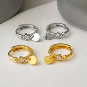 Exquisite S925 Sterling Silber Creolen Für Damen Minimalistische Runde Scheibe Anhänger Strass Brisur Ohrringe Zierlicher Schmuck
