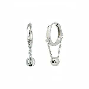 S925 Sterling Silber Kugel Kette Creolen Ohrringe, modischer cooler Schmuck Damen.