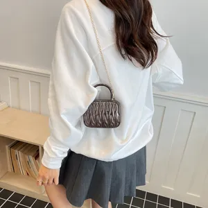 Korean style pleated acrylic box bag with chain strap and top handle fashion chic