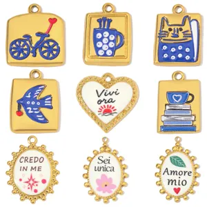 Edelstahl Emaille Italienischer Text Herz Anhänger DIY Fahrrad Kaffeetasse Schmuckherstellung Charms Für Halskette Armband Herstellung Zubehör