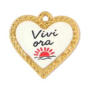 Herz Edelstahl Anhänger mit italienischem Text Vivi ora, goldener DIY Schmuck Charm Kette