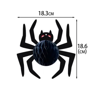 Halloween black spider honeycomb ball detail shot showing 18.3x18.6cm size for party decor