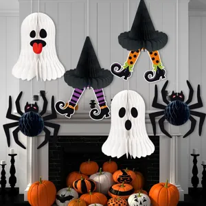 Halloween hanging honeycomb decorations ghost spider witch props party decoration