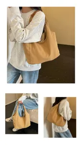 Große retro lässige Canvas Umhängetasche für Damen minimalistische tägliche Achseltasche.