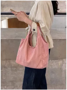 Rosa Wildleder Shopper Tasche für Damen, große lässige Hobo Schultertasche, Herbst Handtasche.