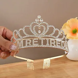 Gold rhinestone retired tiara crown party hair accessories for celebration event.