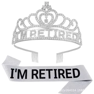 Retired tiara and sash set, rhinestone crown for retirement party celebration events.
