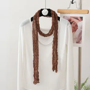 Einfarbig geknitterter schmaler Seidenschal Damen elegante plissierte lange Chiffon Mode