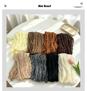 Pañuelo plisado de color sólido, chal largo arrugado ligero, accesorio de moda elegante.