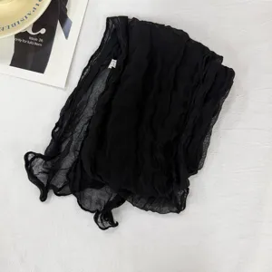 Bufanda arrugada de color liso ligero estrecho plisado chal largo negro accesorio