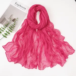 Vibrant pink crinkle scarf lightweight candy color long shawl fashion wrap for women daily wear