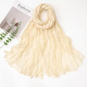 Solid color crinkled long scarf lightweight casual shawl fashion women accessories
